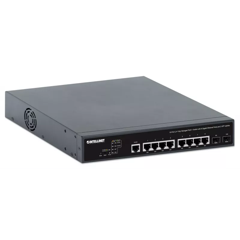 Intellinet 10-pordiline L2+ täielikult hallatav PoE++ lüliti 8 Gigabit Ethernet pordi ja 2 SFP ühendusega