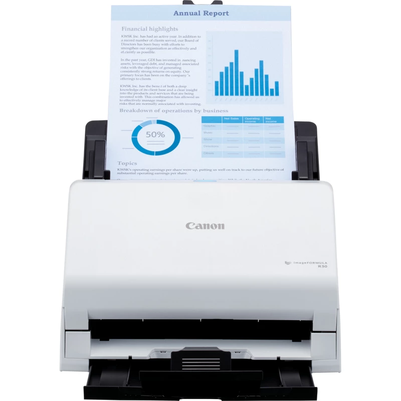 Canon imageFORMULA R30 juhita lauaskanner dokumentidele, 216 x 356 mm, 600 x 600 DPI, ADF + lehtedega skanner, valge, CIS, RGB LED