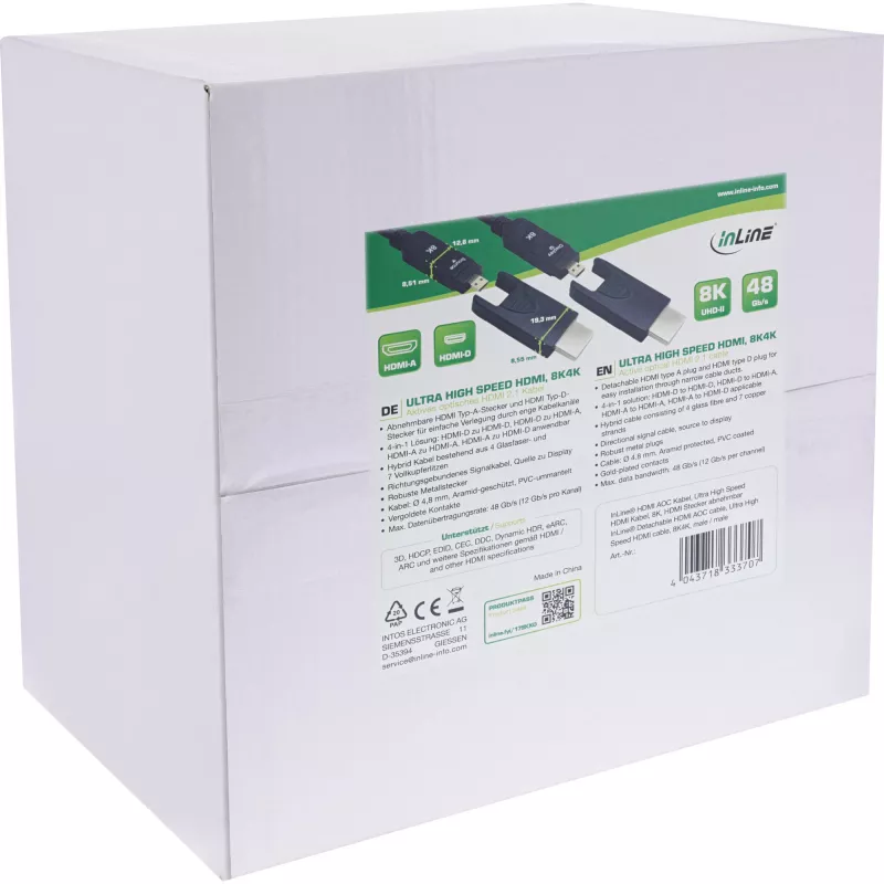 InLine HDMI AOC-kaabel, Ultra High Speed HDMI, 8K4K, eemaldatav pistik, 80m