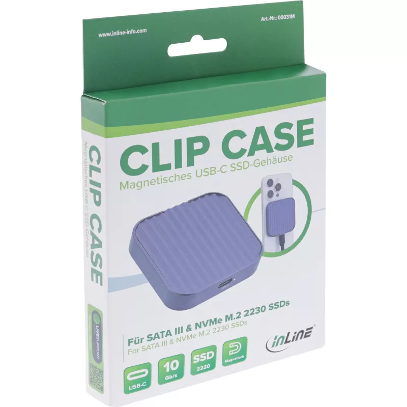 InLine Clip Case - Magnetiline USB-C korpus SATA III ja NVMe M.2 SSD-dele