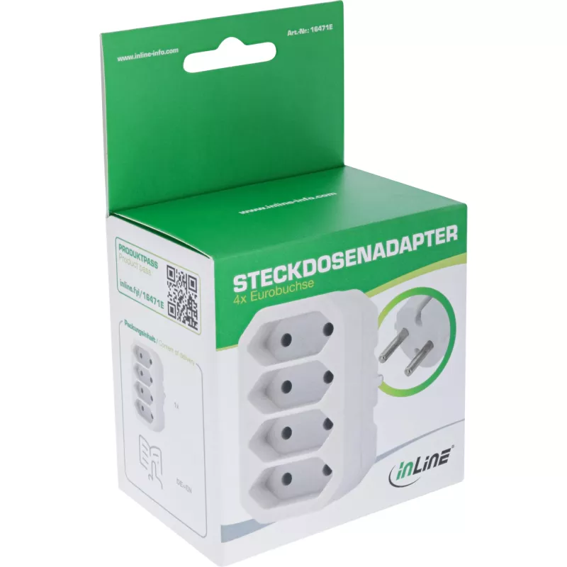 Toitepistiku adapter Type F Type C InLine 16471E valge