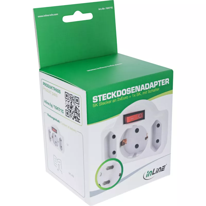 Toitepistikupesa adapter tüüp F InLine 16471C 2x tüüp C + tüüp F Valge