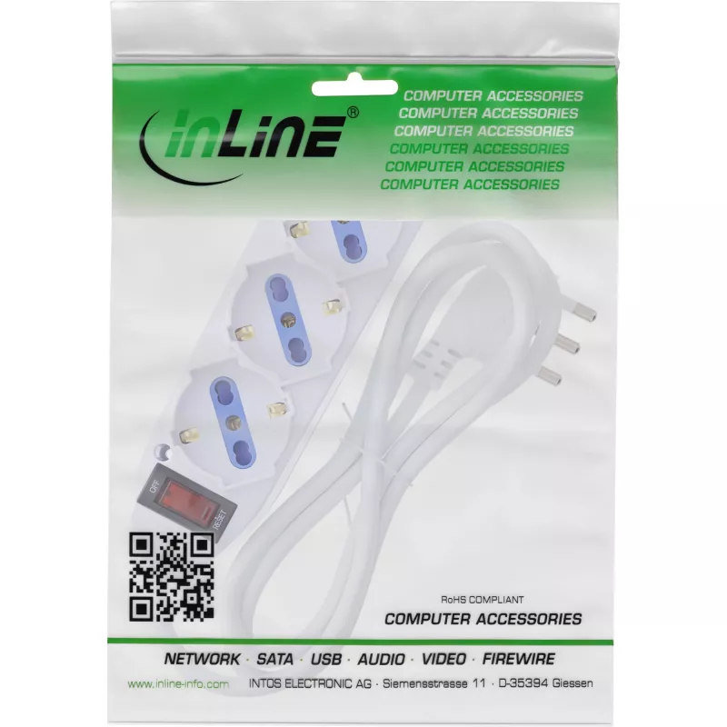 InLine 16431Z toitepikendus 1,5 m 3 vahelduvvoolu pistikupesa Siseruumides Valge