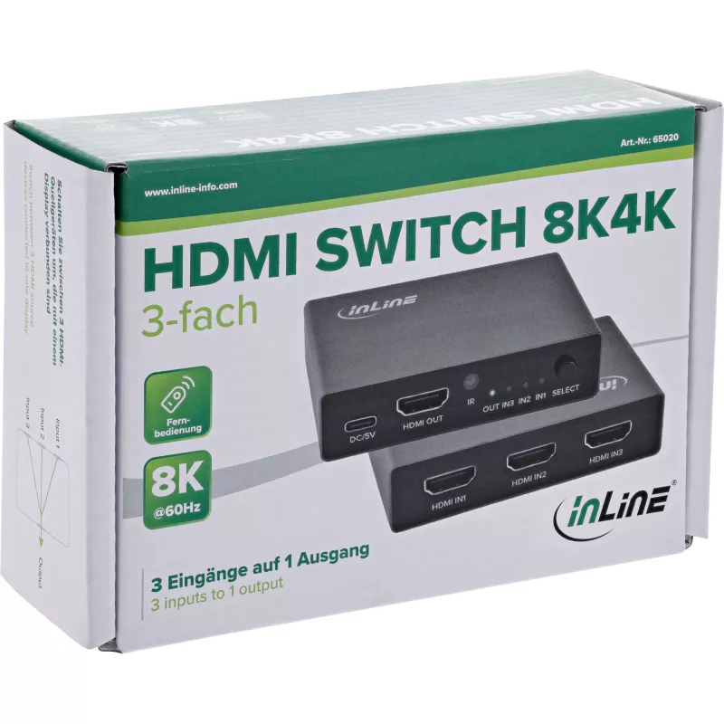InLine HDMI lüliti 65020 3-pordiline 8K 60Hz HDCP 2.3