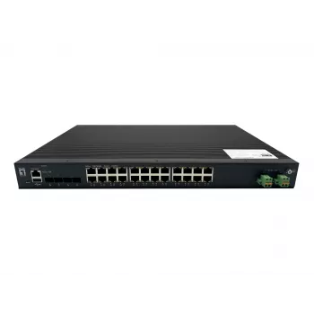 LevelOne 28-port L2 Plus hallatav PoE tööstuslik lüliti, 4 x 1/2.5/10GbE SFP+, 24 PoE väljundit, 370W, 802.3AF/AT/BT PoE, 19-tolline riiulipaigaldus, -40°C kuni 80°C