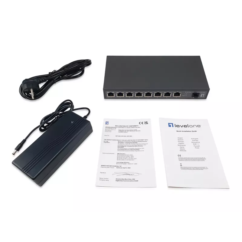 LevelOne GEP-0925 võrgukommutaator haldamata 2.5G Ethernet (100/1000/2500) Toide üle Etherneti (PoE) Must