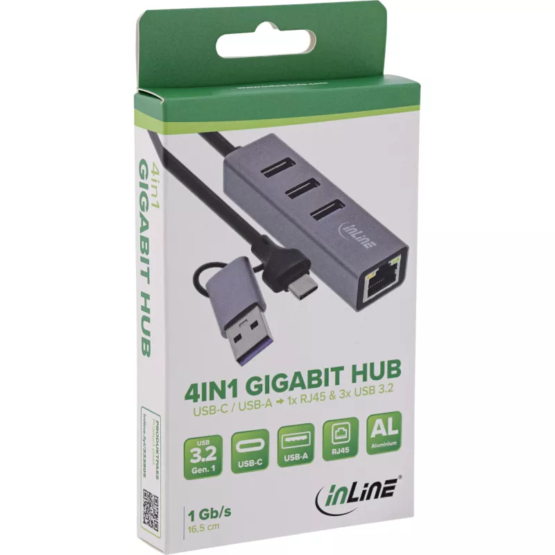 InLine 33380S liidesejaotur USB 3.2 Gen 1 (3.1 Gen 1) Type-A + USB-C 5000 Mbit/s Hall