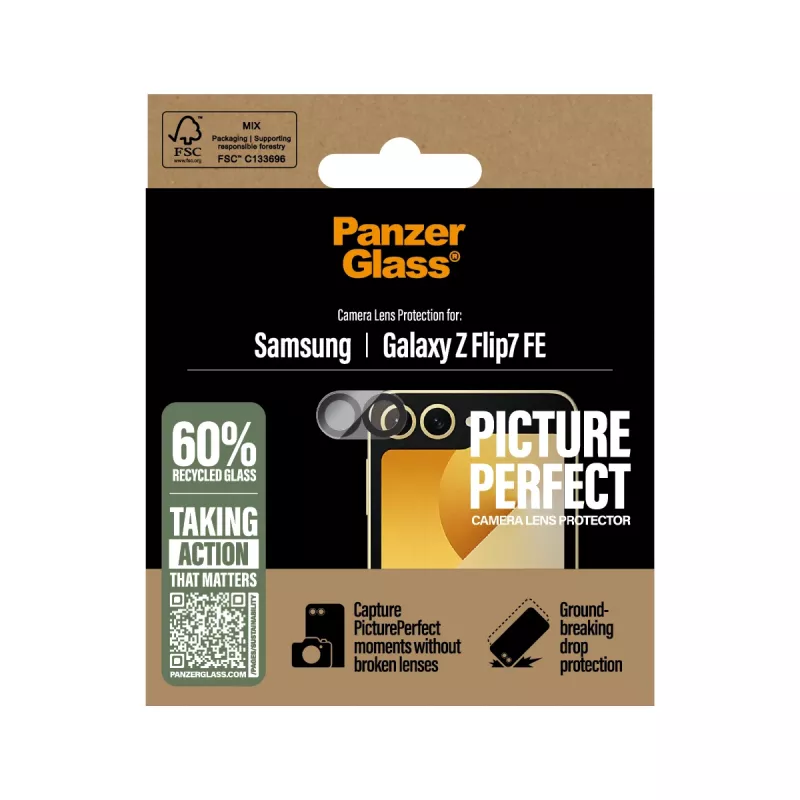 Kaamera läätse kaitsja PanzerGlass PicturePerfect Samsung Galaxy Z Flip7 FE jaoks — karastatud klaas, silikoon, läbipaistev, 1 tk