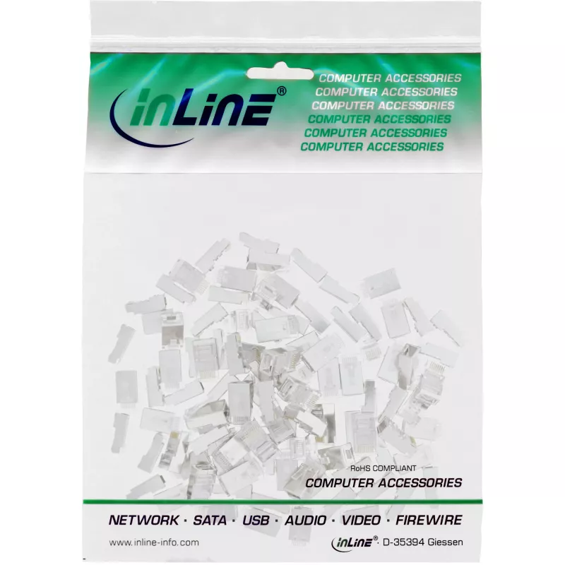 InLine 8P8C RJ45 isased varjestatud pistikud ümarkaablitele, 100 tk pakend