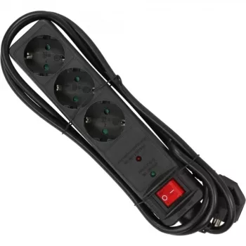 InLine pistikupesa riba CEE 7/3, 3-suunaline, liigpingekaitse, lüliti, must