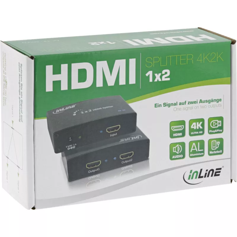 InLine HDMI jaotur, 2-pordiline, 4K2K-ühilduv