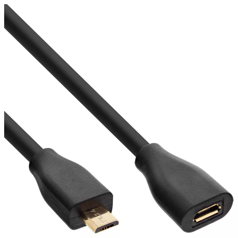 InLine Micro-USB 2.0 pikenduskaabel, Micro-B M/F, must/kuld, 1,5 m