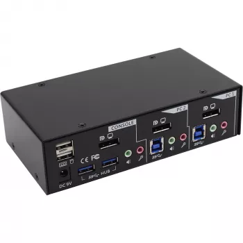 InLine lauaarvuti KVM-lüliti 2 pordi DisplayPort USB 3.0 jaotur heliga