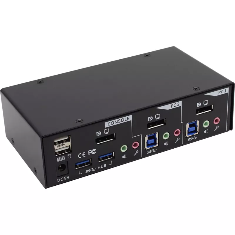InLine lauaarvuti KVM-lüliti 2 pordi DisplayPort USB 3.0 jaotur heliga