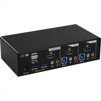 InLine töölaua KVM-lüliti, 2-pordiline, HDMI, USB 3.0 jaotur, heliga