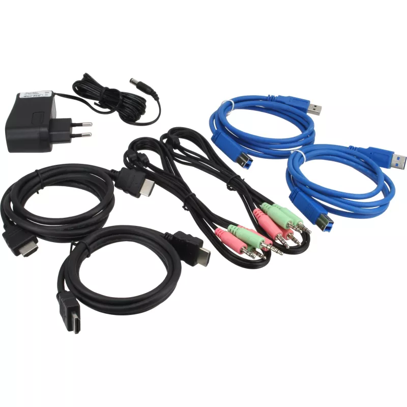 InLine töölaua KVM-lüliti, 2-pordiline, HDMI, USB 3.0 jaotur, heliga