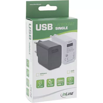 InLine USB toiteadapter, üheportne, 100–240 V kuni 5 V/2,5 A, must