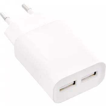 InLine USB toiteadapter DUO, 2 pordiga 100-240VAC kuni 5V / 2.1A valge