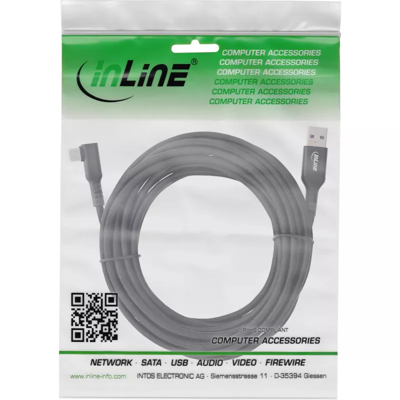 InLine USB 3.2 Gen.1 kaabel, USB-C pistik nurga all - USB-A pistik VR-i jaoks, must, 5m