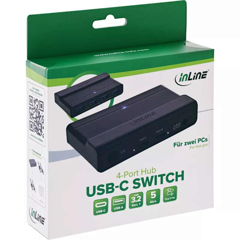 InLine 60604I USB-C jagamislüliti 4-pordilise USB-jaoturiga