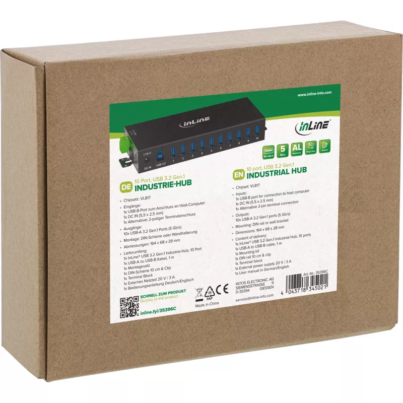 InLine 35396C liidesejaotur USB 3.2 Gen 1 (3.1 Gen 1) Type-B 5000 Mbit/s Must