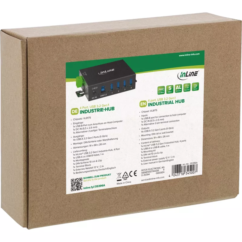InLine 35396A liidese jaotur USB 3.2 Gen 1 (3.1 Gen 1) Type-B 5000 Mbit/s Must