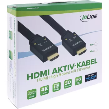 InLine HDMI aktiivkaabel, HDMI-High Speed koos Ethernetiga, M/M, nailonpunutis, 10m