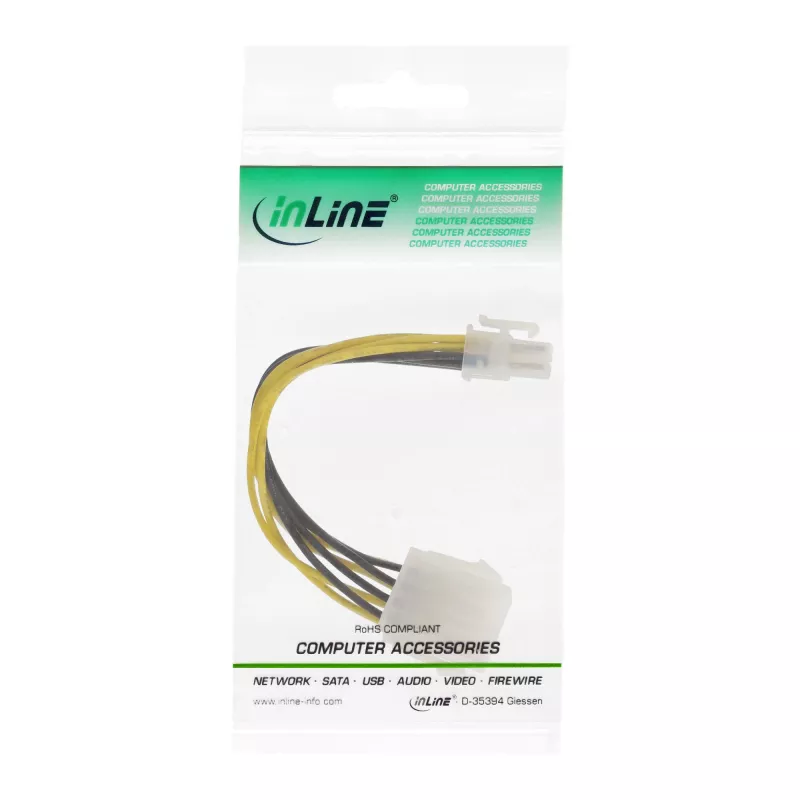 InLine emaplaadi toiteadapter ATX 2.0/EPS 8pin / 12V ATX1.3 4pin 0.15m
