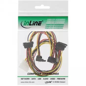 InLine sisemine toite Y-kaabel 1x Molex / 4x SATA nurga all riividega 0,40+0,55 m
