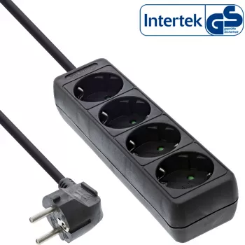 InLine pistikupesariba, 4-suunaline maanduskontakt CEE 7/3, must, 3 m