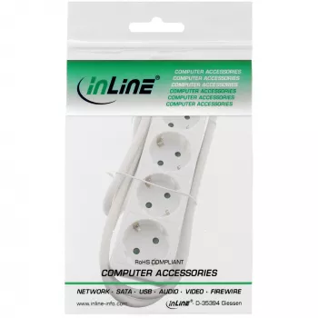 InLine pistikupesade jaotur, 4-suunaline maanduskontaktiga CEE 7/3, valge, 3 m