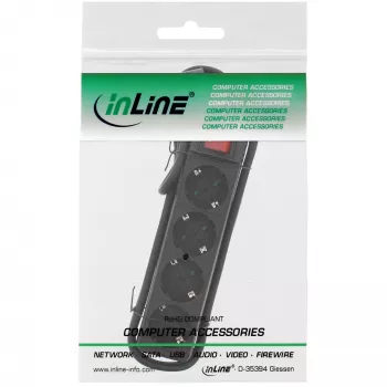 InLine pistikupesade liist, 4-suunaline maanduskontaktiga CEE 7/3, lülitiga, must, 3m
