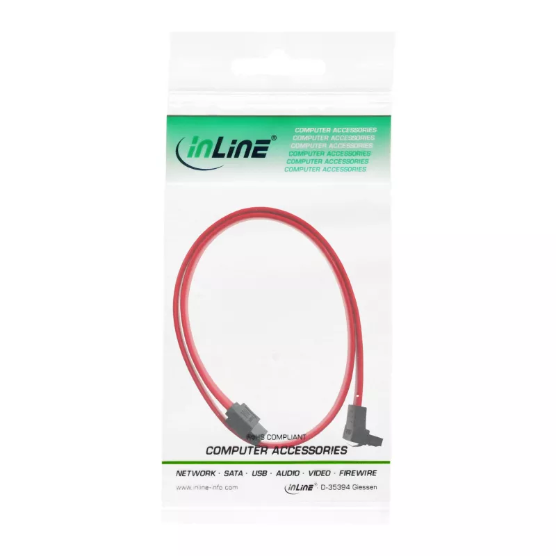InLine SATA kaabel 150 / 300 / 600 S-ATA ühenduste jaoks, nurga all, riividega, 90°, 0,3 m