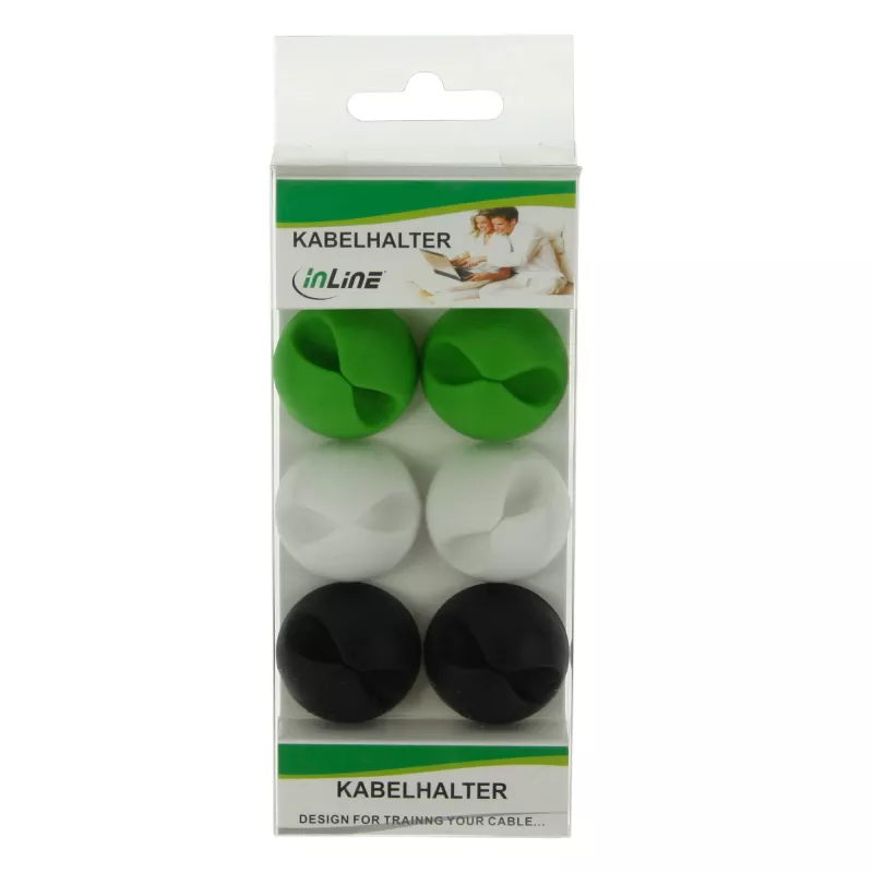 Kaablikummi klamber InLine 6 tk — valge, roheline, must — kaablikorraldajaklambrid