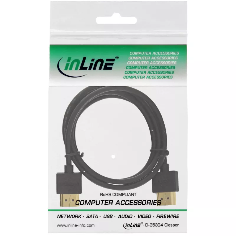 InLine High Speed HDMI kaabel Ethernetiga, AM/AM, üliõhuke, must/kuldne, 1m
