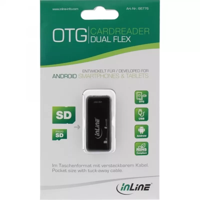 InLine OTG Card Reader Dual Flex SD-le, microSD-le koos USB-pordi ja 2 kaardipesaga