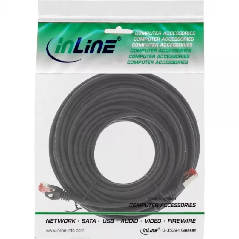 InLine patch-kaabel S/FTP PiMF Cat.6 250MHz vask halogeenivaba must 15m