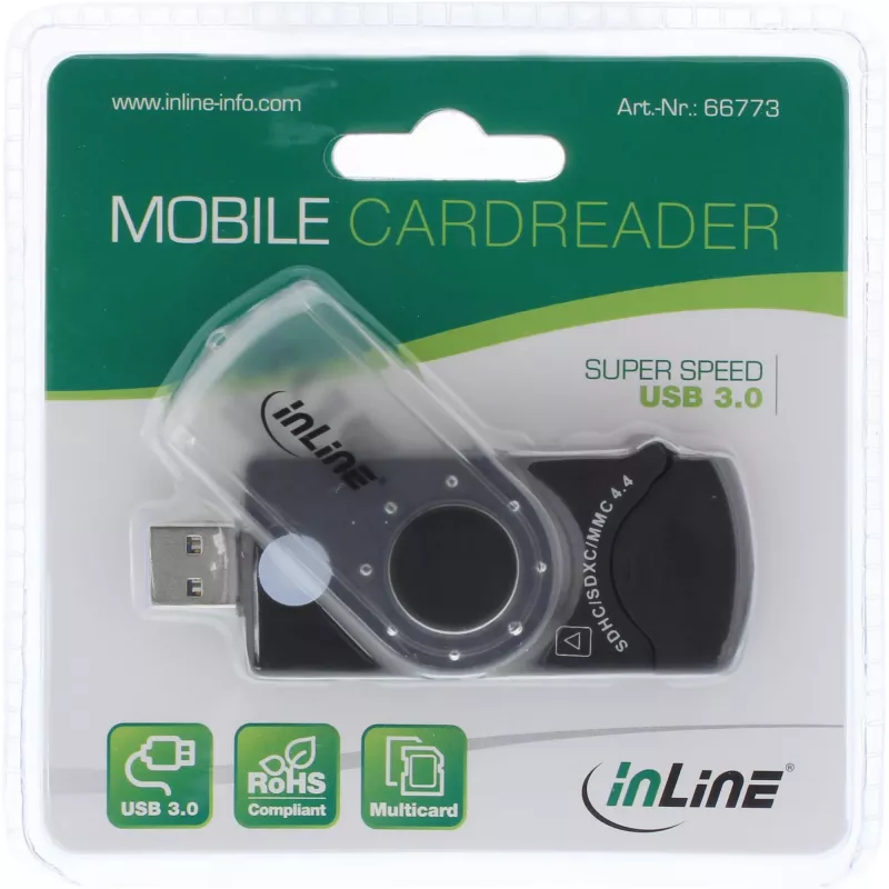 InLine USB 3.0 mobiilne kaardilugeja 2 pesaga SD SDHC SDXC microSD jaoks