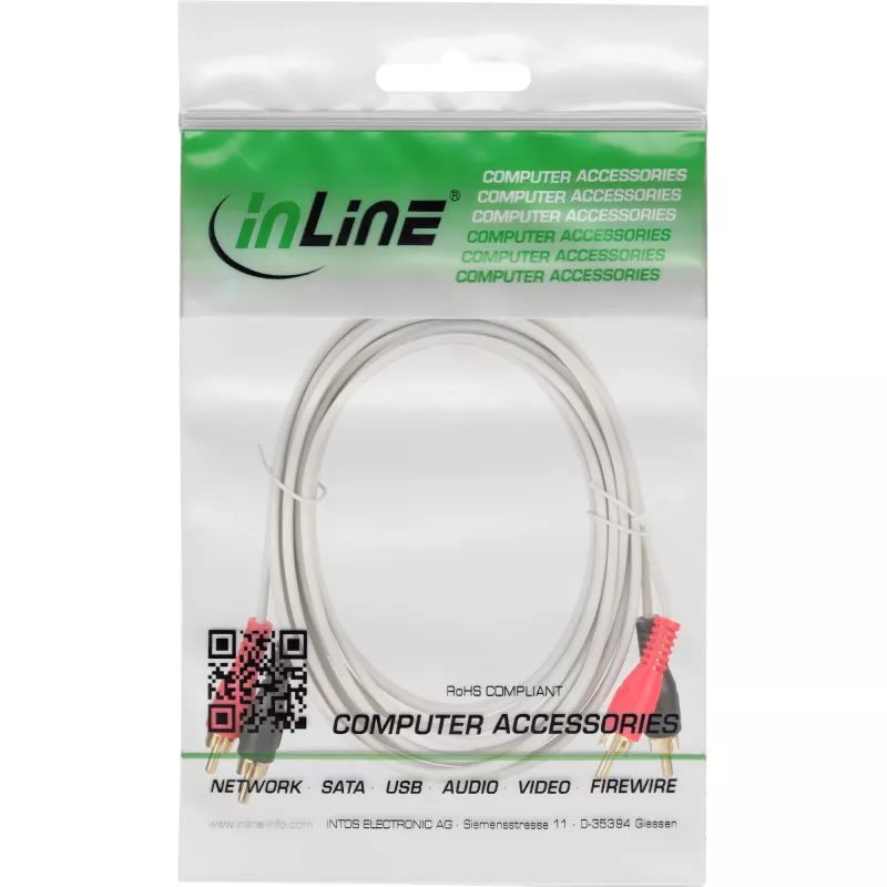 InLine helikaabel 2x RCA isane isasele valge / kuldne 5 m