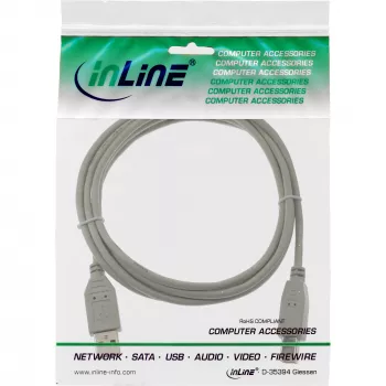 USB 2.0 kaabel A-tüüpi isane / B-tüüpi isane beež 5 m InLine 34555H