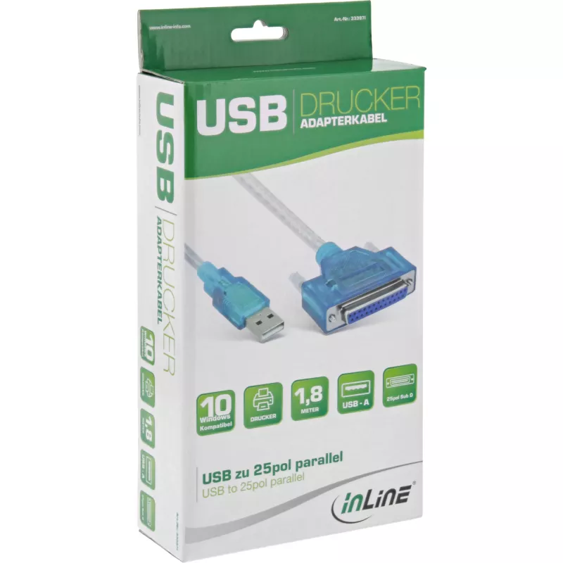 USB Printer kaabel InLine 33397I 1.8m Type A male to DB25 female