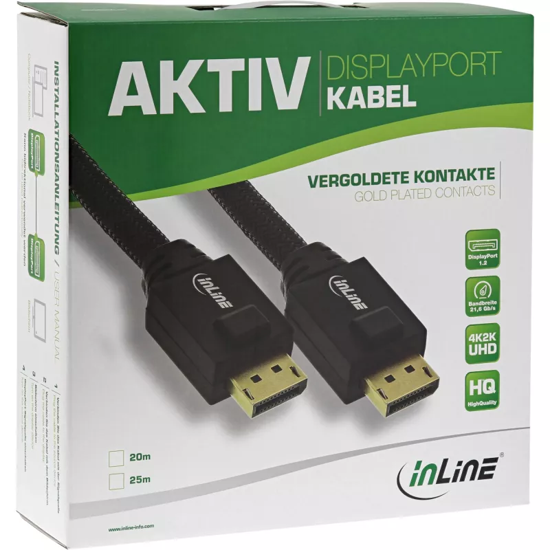 InLine DisplayPort aktiivkaabel, must, kullatud kontaktidega, 20 m