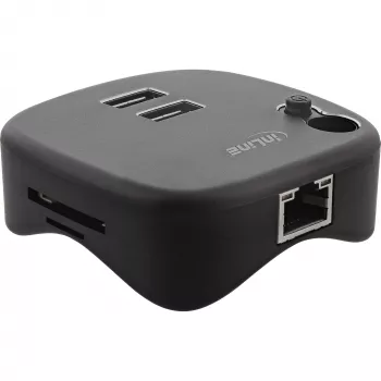 InLine USB 3.0 Multiadapter, 2xUSB-A, RJ45, SD/MicroSD-kaardilugeja, must