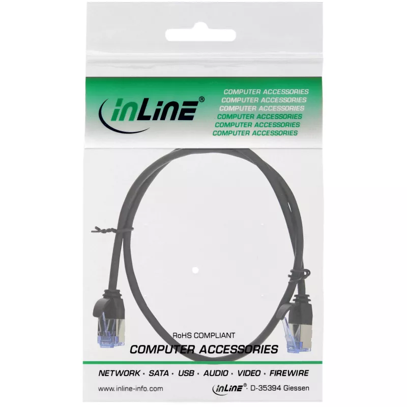 InLine õhuke ümmargune patch-kaabel U/FTP Cat.6A must 0,3 m