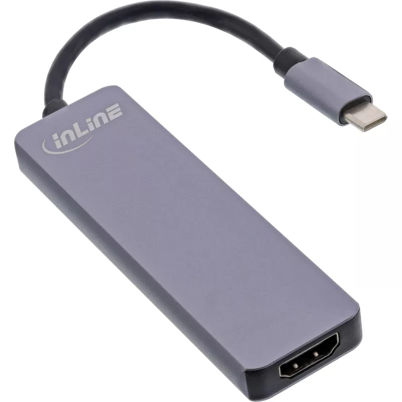 InLine mitme porti jaotur USB 3.2 Gen.1, 2x USB-A, HDMI 4K/30 Hz, kaardilugeja, alumiinium, hall