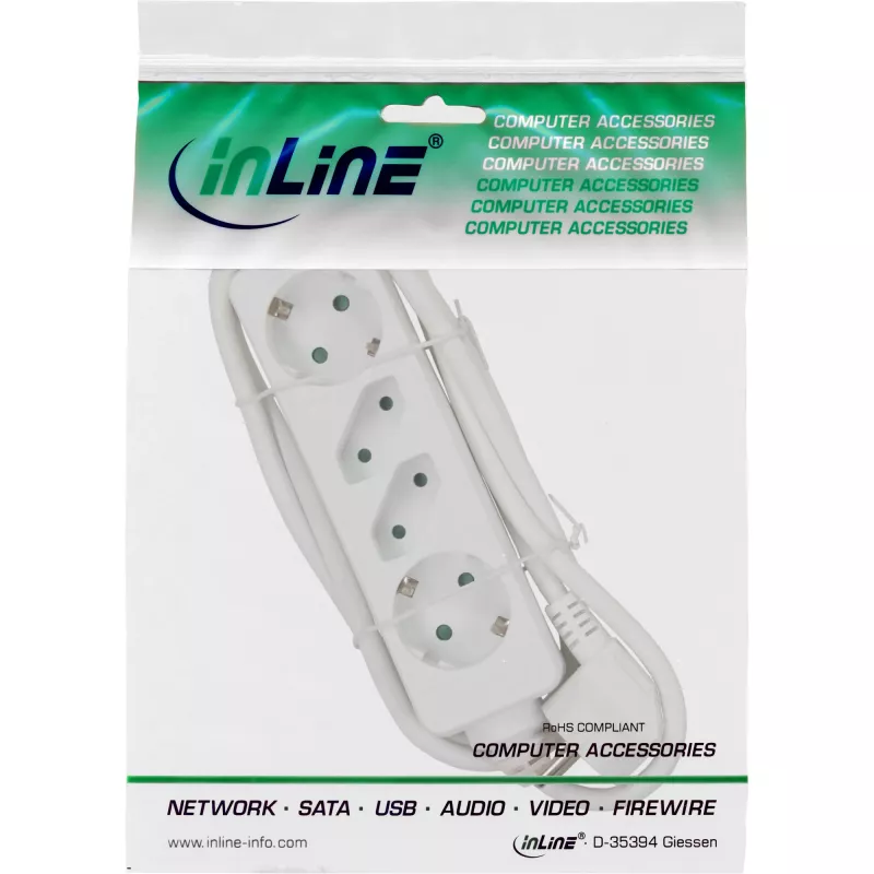 InLine pistikupesariba, 4-suunaline, 2x CEE7/3 + 2x Euro CEE 7/16, valge, 5 m