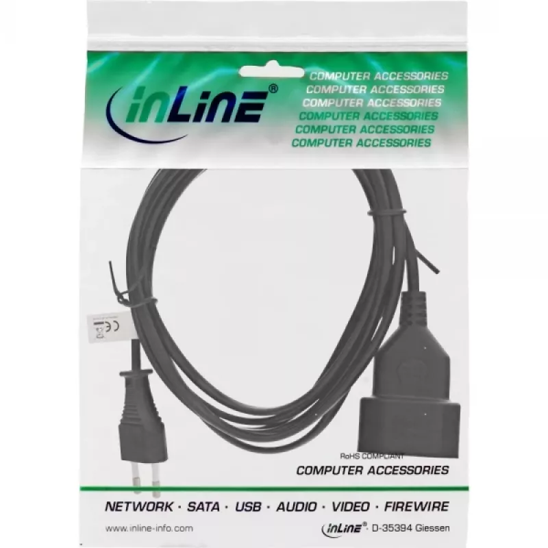 InLine Euro C-pistiku toite pikendus isane / emane, must, 3m