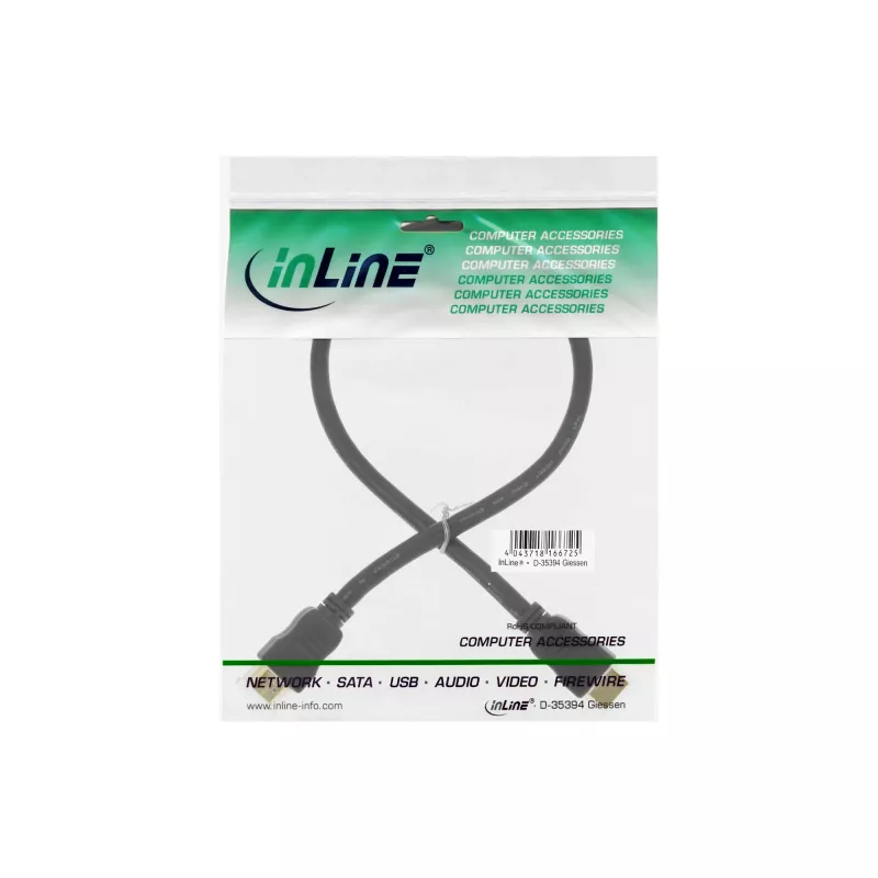 InLine High Speed HDMI kaabel Ethernetiga, M/M, must, kuldsed kontaktid, 10m