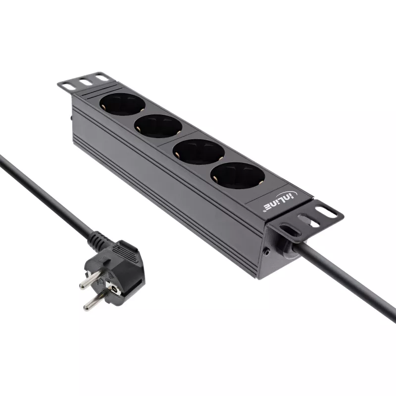 InLine 10-tolline PDU, 4-suunaline maanduskontakt, ilma lülitita, 2 m, must