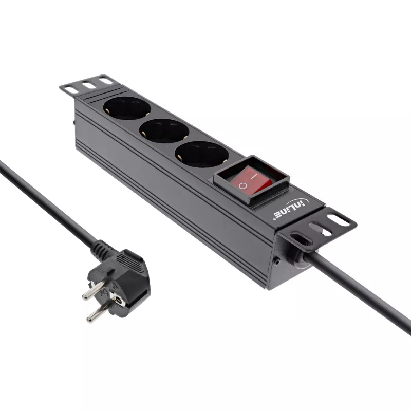 InLine 10-tolline PDU, 3-suunaline maanduskontakt, lülitiga, 2 m, must